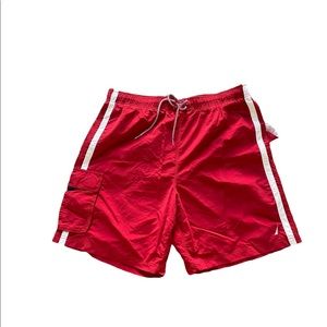 Mens Red & White Nautica Swim Trunks